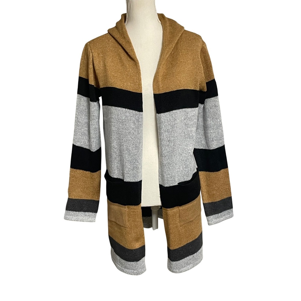 By Design Randee Colorblock Open Front Hooded Cardigan Sweater Women's Medium